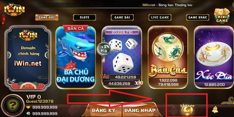 Chọn mục tải app Iwin Club tại giao diện chính